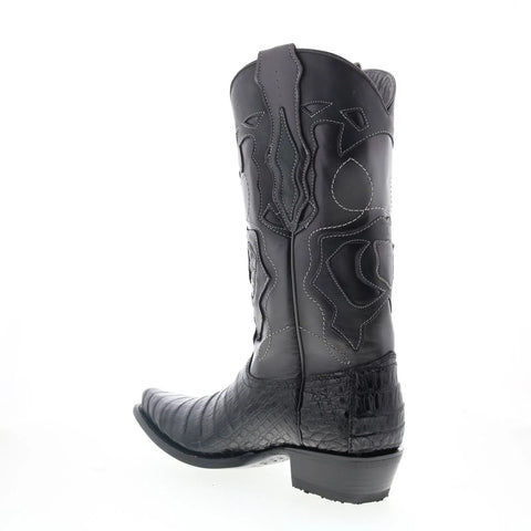 King Exotic Caiman Belly Snip Toe Mens Black Wide Cowboy Western Boots