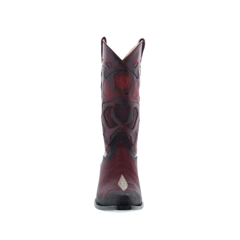 King Exotic Stingray Stone Snip Toe Mens Burgundy Wide Cowboy Western Boots