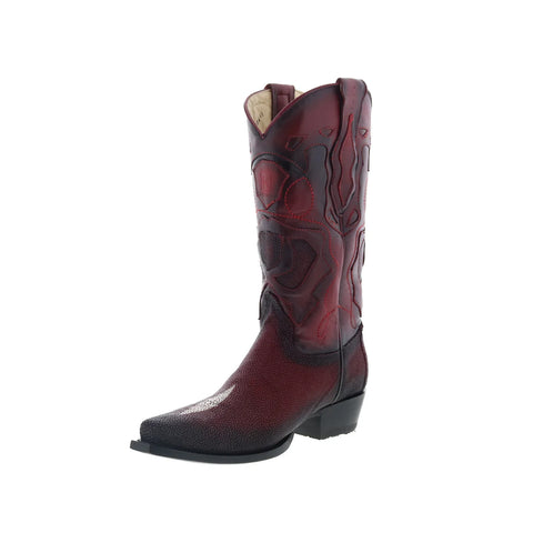 King Exotic Stingray Stone Snip Toe Mens Burgundy Wide Cowboy Western Boots