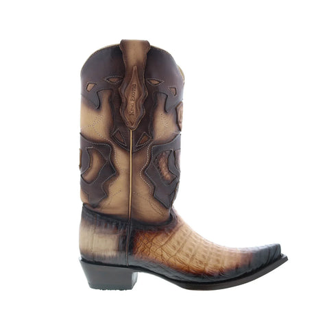 King Exotic Caiman Belly Snip Toe Mens Brown Wide Cowboy Western Boots