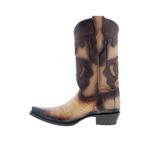 King Exotic Caiman Belly Snip Toe Mens Brown Wide Cowboy Western Boots