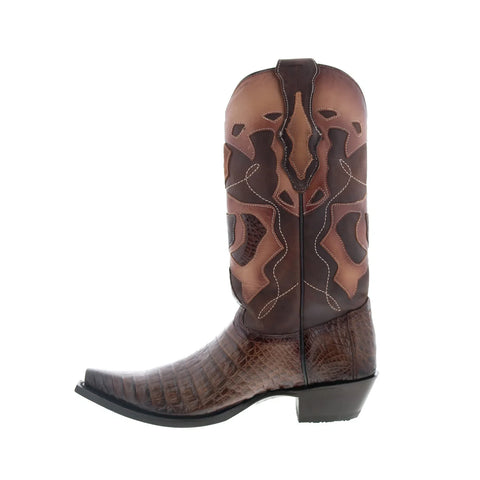 King Exotic Caiman Belly Snip Toe Mens Brown Wide Cowboy Western Boots