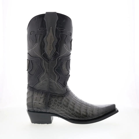 King Exotic Caiman Belly Snip Toe Boots Mens Gray Wide Cowboy Western Boots