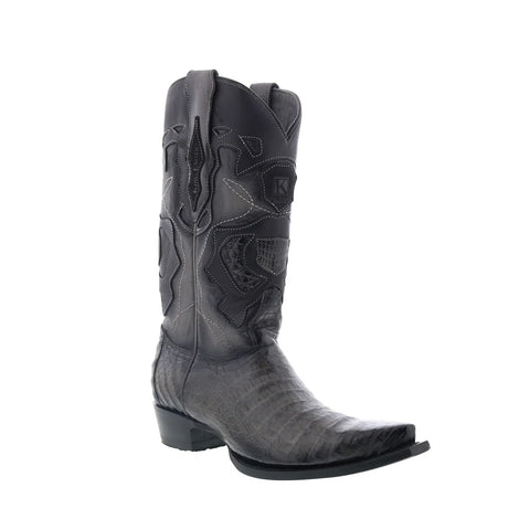 King Exotic Caiman Belly Snip Toe Boots Mens Gray Wide Cowboy Western Boots