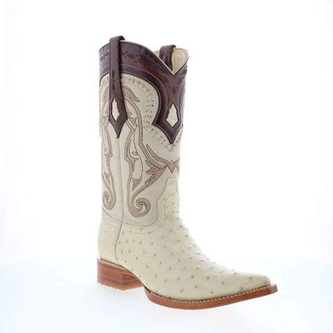 Los Altos Ostrich Leg Boots XXX-Toe Mens Beige Wide Cowboy Western Boots
