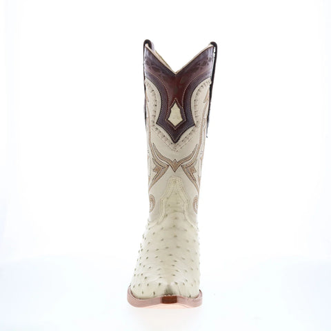 Los Altos Ostrich Leg Boots XXX-Toe Mens Beige Wide Cowboy Western Boots
