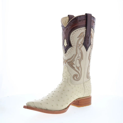 Los Altos Ostrich Leg Boots XXX-Toe Mens Beige Wide Cowboy Western Boots