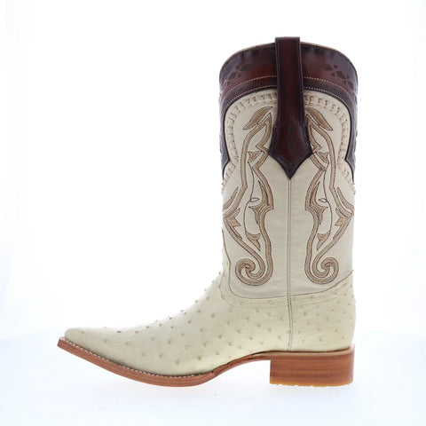 Los Altos Ostrich Leg Boots XXX-Toe Mens Beige Wide Cowboy Western Boots