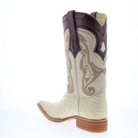 Los Altos Ostrich Leg Boots XXX-Toe Mens Beige Wide Cowboy Western Boots