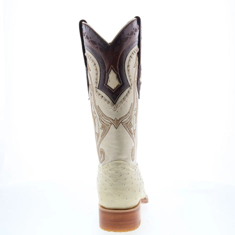 Los Altos Ostrich Leg Boots XXX-Toe Mens Beige Wide Cowboy Western Boots