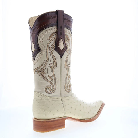 Los Altos Ostrich Leg Boots XXX-Toe Mens Beige Wide Cowboy Western Boots