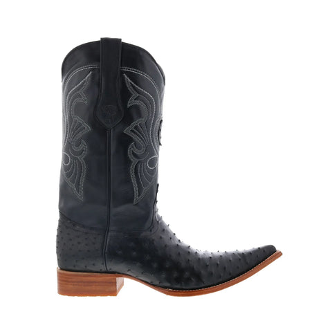 Los Altos Ostrich Boots XXX-Toe Mens Black Wide Cowboy Western Boots