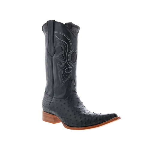 Los Altos Ostrich Boots XXX-Toe Mens Black Wide Cowboy Western Boots