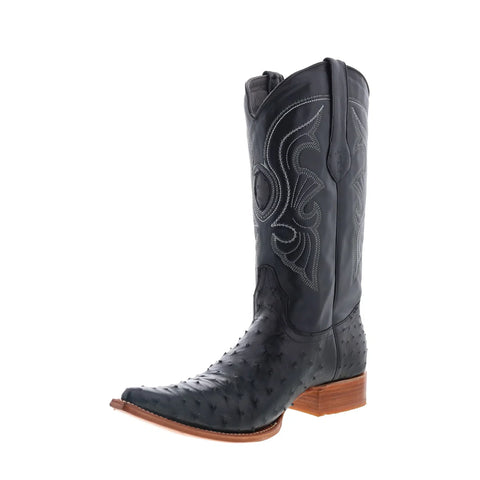Los Altos Ostrich Boots XXX-Toe Mens Black Wide Cowboy Western Boots