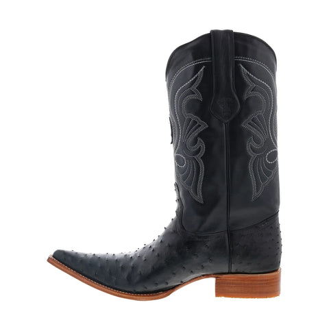 Los Altos Ostrich Boots XXX-Toe Mens Black Wide Cowboy Western Boots