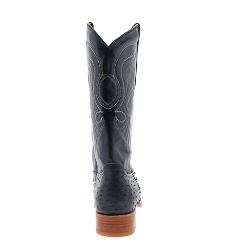 Los Altos Ostrich Boots XXX-Toe Mens Black Wide Cowboy Western Boots