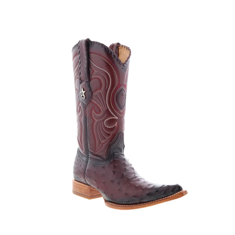 Los Altos Ostrich Boots XXX-Toe Mens Burgundy Wide Cowboy Western Boots