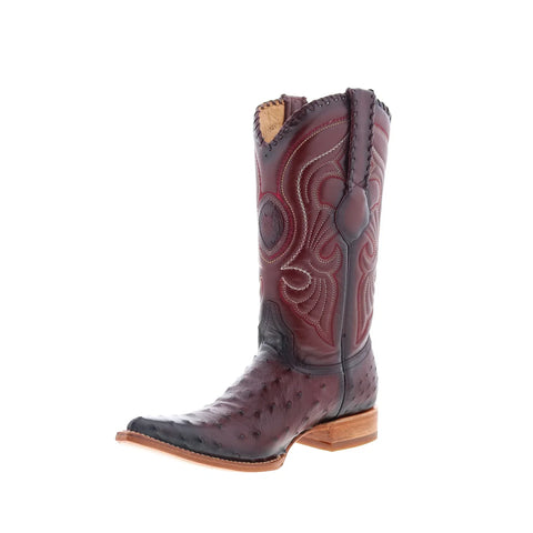 Los Altos Ostrich Boots XXX-Toe Mens Burgundy Wide Cowboy Western Boots