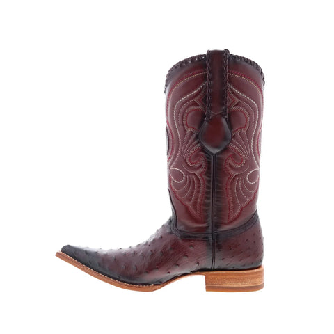 Los Altos Ostrich Boots XXX-Toe Mens Burgundy Wide Cowboy Western Boots
