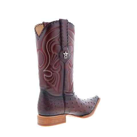 Los Altos Ostrich Boots XXX-Toe Mens Burgundy Wide Cowboy Western Boots