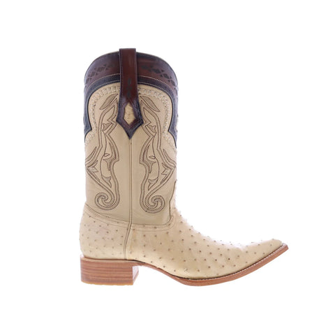 Los Altos Ostrich Boots XXX-Toe Mens Beige Wide Cowboy Western Boots