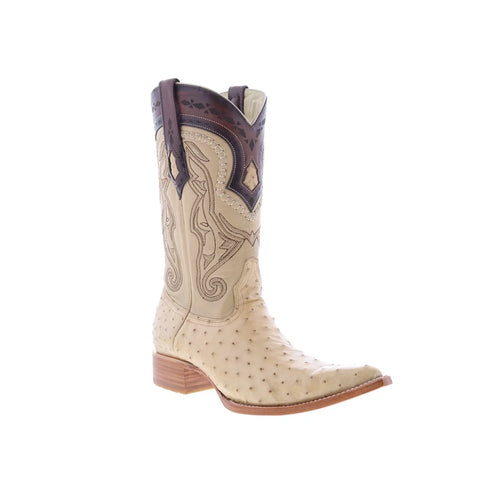 Los Altos Ostrich Boots XXX-Toe Mens Beige Wide Cowboy Western Boots