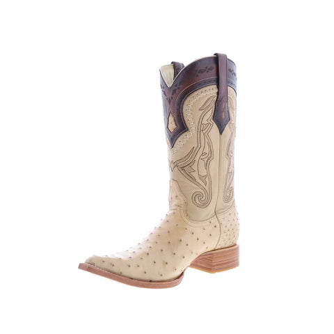 Los Altos Ostrich Boots XXX-Toe Mens Beige Wide Cowboy Western Boots