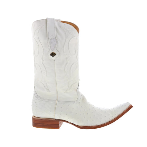 Los Altos Ostrich Boots XXX-Toe Mens White Wide Cowboy Western Boots