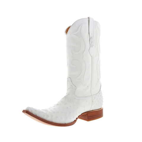 Los Altos Ostrich Boots XXX-Toe Mens White Wide Cowboy Western Boots