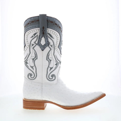 Los Altos Ostrich Boots XXX-Toe Mens White Wide Cowboy Western Boots