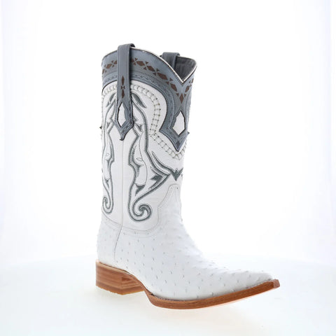 Los Altos Ostrich Boots XXX-Toe Mens White Wide Cowboy Western Boots