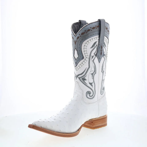 Los Altos Ostrich Boots XXX-Toe Mens White Wide Cowboy Western Boots