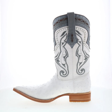 Los Altos Ostrich Boots XXX-Toe Mens White Wide Cowboy Western Boots