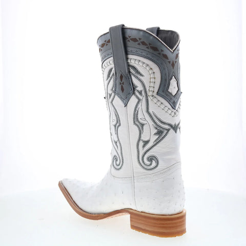 Los Altos Ostrich Boots XXX-Toe Mens White Wide Cowboy Western Boots