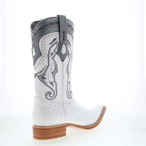 Los Altos Ostrich Boots XXX-Toe Mens White Wide Cowboy Western Boots