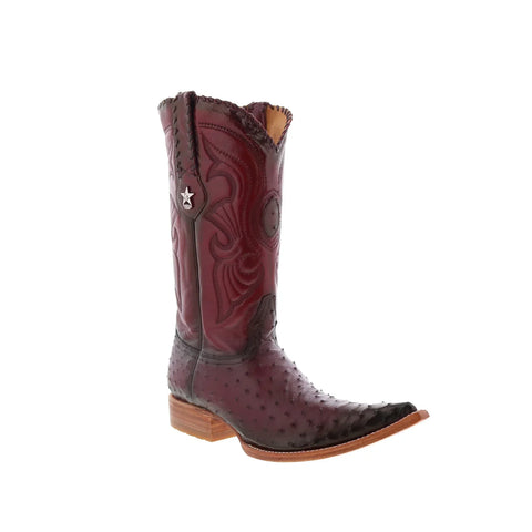 Los Altos Ostrich Boots XXX-Toe Mens Burgundy Wide Cowboy Western Boots