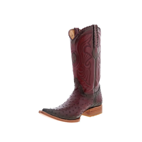 Los Altos Ostrich Boots XXX-Toe Mens Burgundy Wide Cowboy Western Boots