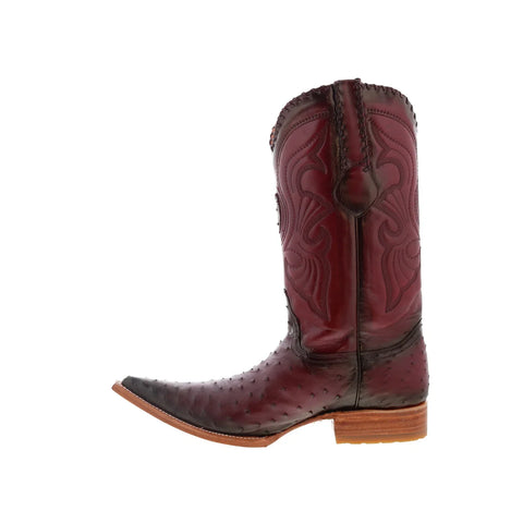 Los Altos Ostrich Boots XXX-Toe Mens Burgundy Wide Cowboy Western Boots