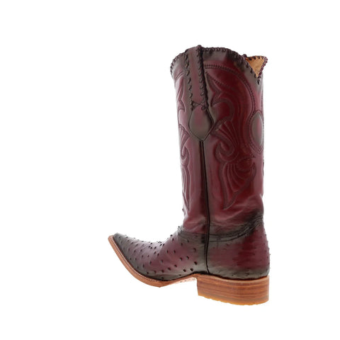 Los Altos Ostrich Boots XXX-Toe Mens Burgundy Wide Cowboy Western Boots
