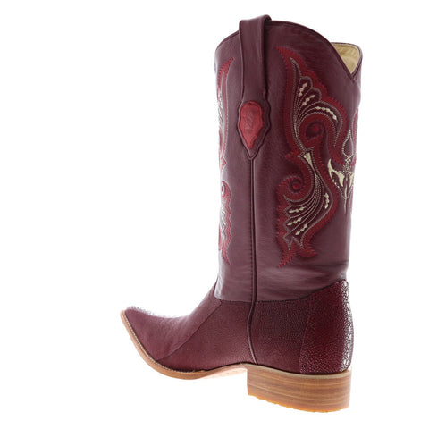 Los Altos 3X Toe Stingray Rowstone Mens Burgundy Wide Cowboy Western Boots