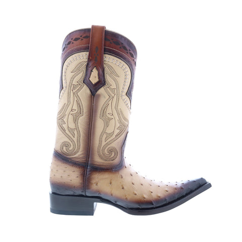 Los Altos 3X Toe Ostrich 9530315 Mens Brown Wide Cowboy Western Boots