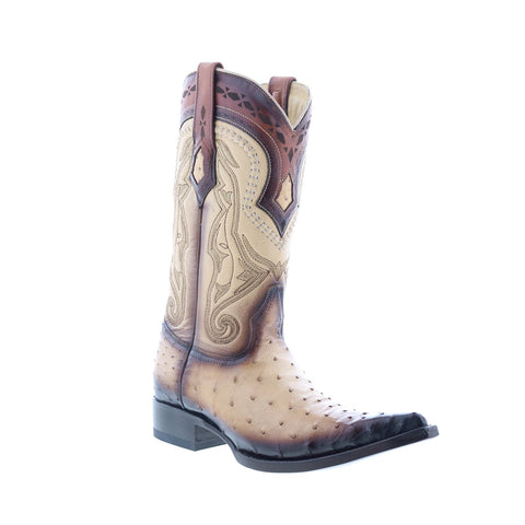 Los Altos 3X Toe Ostrich 9530315 Mens Brown Wide Cowboy Western Boots