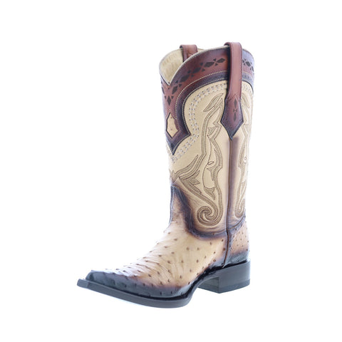 Los Altos 3X Toe Ostrich 9530315 Mens Brown Wide Cowboy Western Boots
