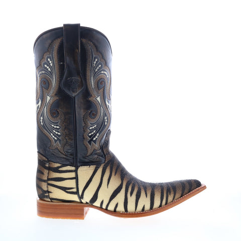 Los Altos 3X Toe Stingray Single Stone Tiger Mens Brown Wide  Western Boots
