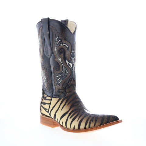Los Altos 3X Toe Stingray Single Stone Tiger Mens Brown Wide  Western Boots