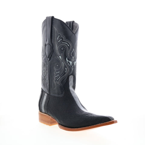 Los Altos 3X Toe Stingray Rowstone Finish Mens Black Wide Cowboy Western Boots