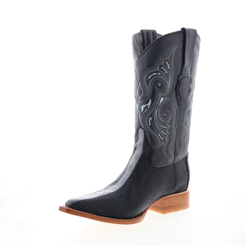 Los Altos 3X Toe Stingray Rowstone Finish Mens Black Wide Cowboy Western Boots