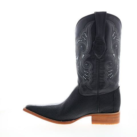 Los Altos 3X Toe Stingray Rowstone Finish Mens Black Wide Cowboy Western Boots