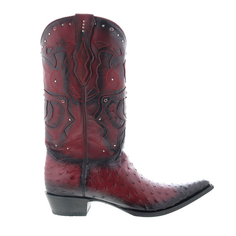 Los Altos 3X Toe Ostrich 95FD0343 Mens Burgundy Wide Cowboy Western Boots