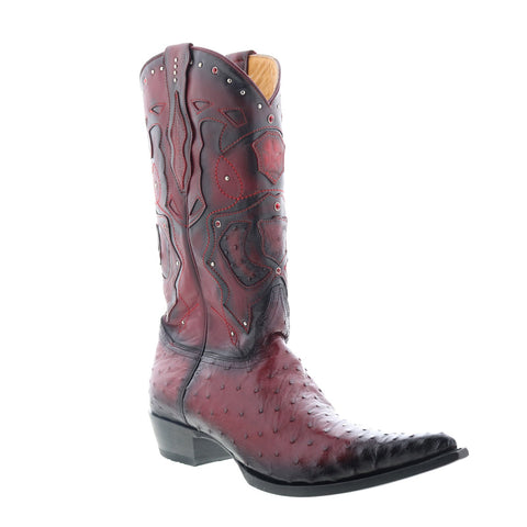 Los Altos 3X Toe Ostrich 95FD0343 Mens Burgundy Wide Cowboy Western Boots